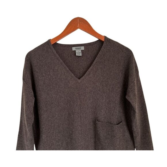 Premise Cashmere Knit Tunic 100% Cashmere V-Neck Sweater Beige Small - Picture 2 of 9